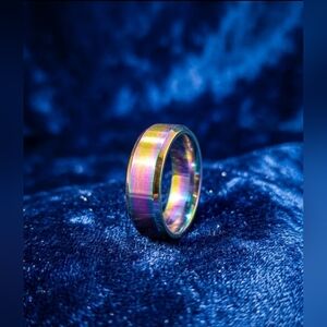 Rainbow Iridescent Stainless Steel Band Ring Size 10 (20mm) Unisex Minimalist